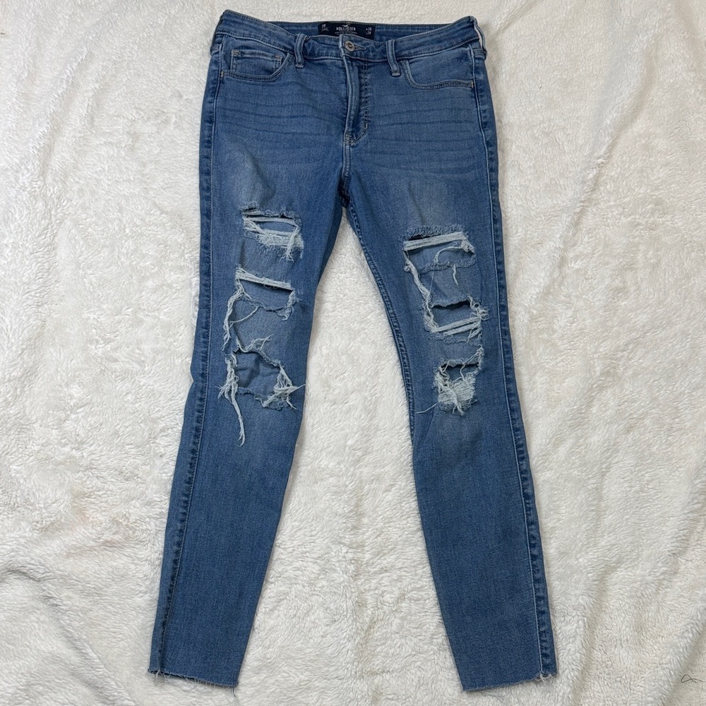 Hollister Blue High Rise Super Skinny Ripped Women Jeans